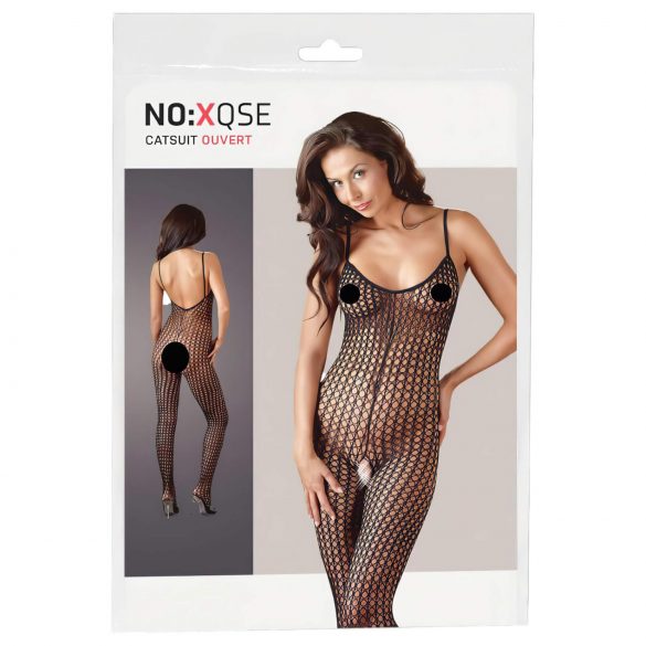 NO:XQSE - Gehaakte, open net catsuit (zwart) - XL/XXL