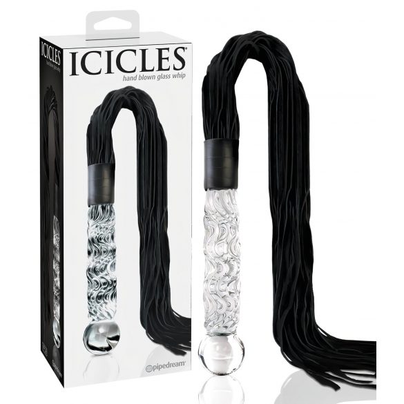 Icicles Nr. 38 - Glazen dildo met leren zweep (doorzichtig-zwart)