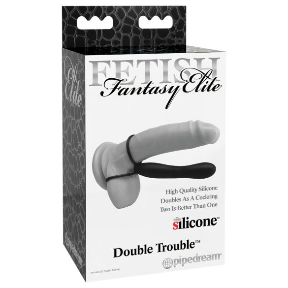 Fetish Double Trouble - Heup- en penisring met anaal dildo (zwart)