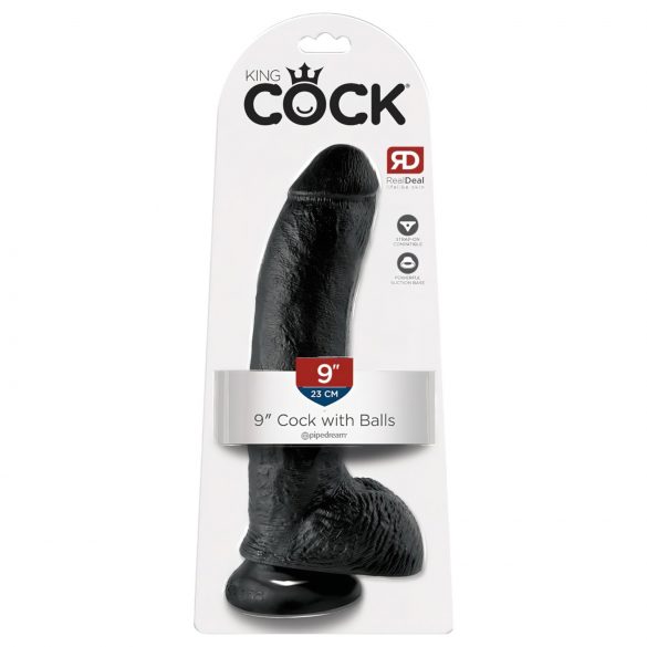 King Cock 9 - grote zuignap dildo met ballen (23cm) - zwart