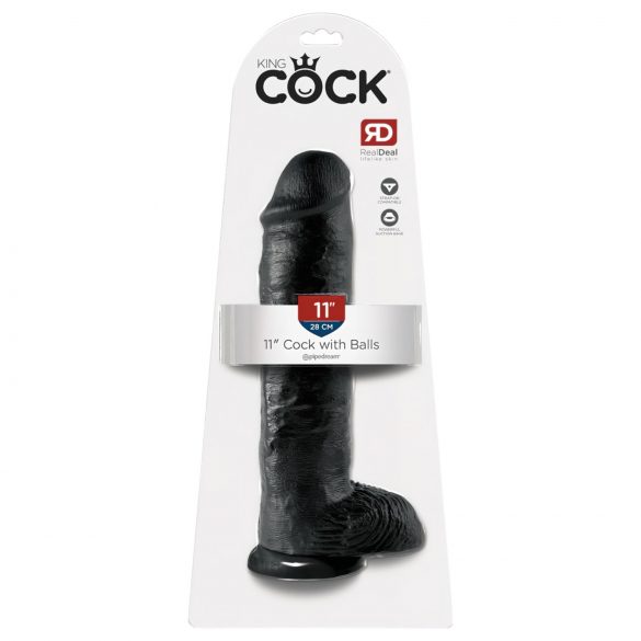 King Cock 11 - Zwarte dildo met zuignap en ballen (28 cm)