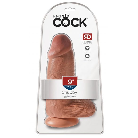 King Cock 9 Chubby - zuignap dildo (23cm) - donker naturel