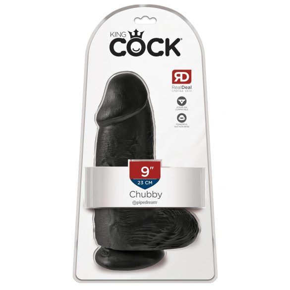 King Cock 9 Chubby - zwarte dildo met zuignap en ballen (23cm)