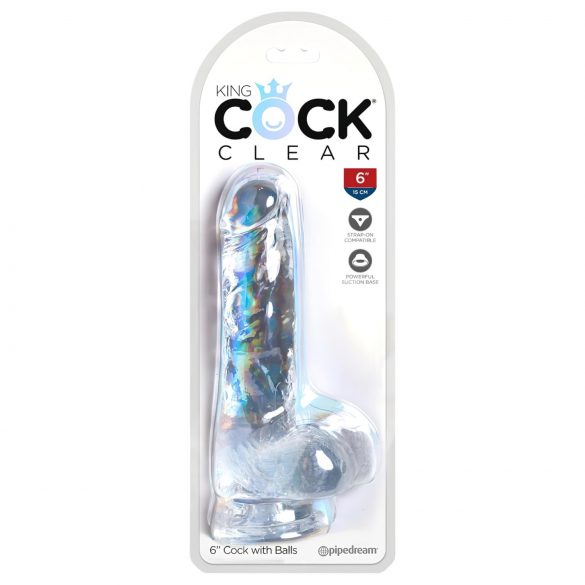 King Cock Clear 6 - Plakvoet dildo met ballen (15cm)