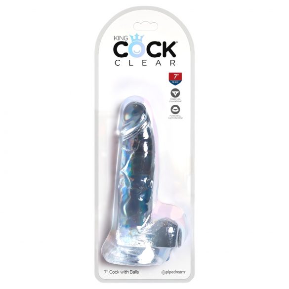 King Cock Clear 7 - Zuignap dildo met ballen (18cm)