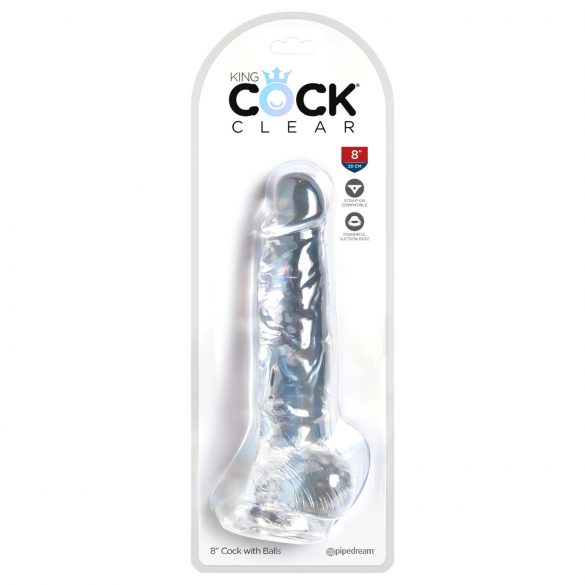 King Cock Clear 8 - zuignap dildo met ballen (20cm)