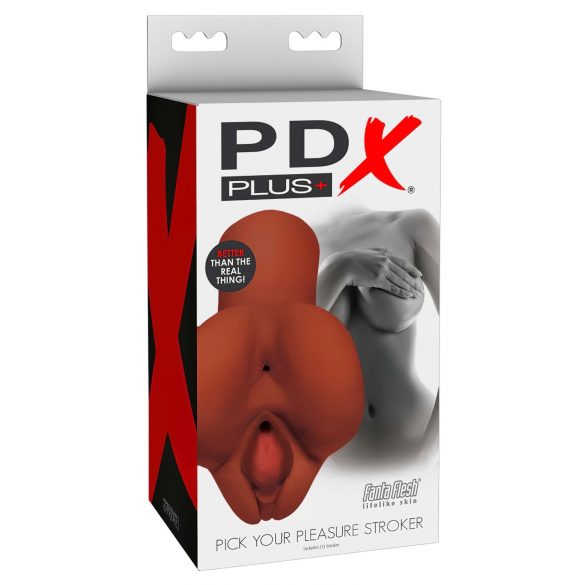 PDX Kies jouw Genot Stroker - 2in1 realistische masturbator (bruin)