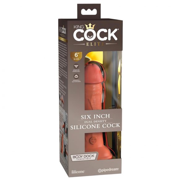 King Cock Elite 6 - Zuignap, levensechte dildo (15cm) - donker