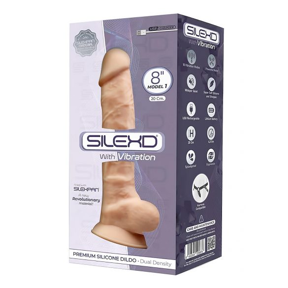 Silexd 8 - Vormbare, zuignappen, vibrerend dildo - 20cm (natuurlijk)