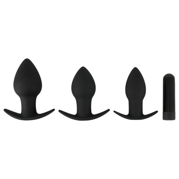 Black Velvet - oplaadbaar anaal vibrator set - 3-delig (zwart)