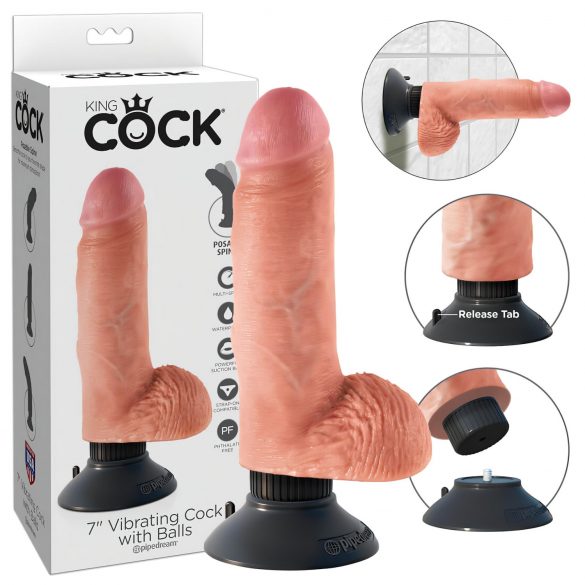 King Cock 7 zuignap vibrator (18 cm) - natuur