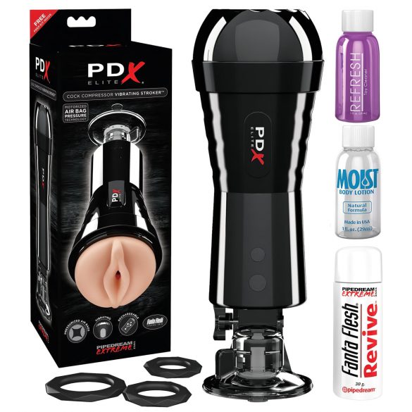 PDX Cock Compressor - Zuigende, vibrerende masturbator (zwart)