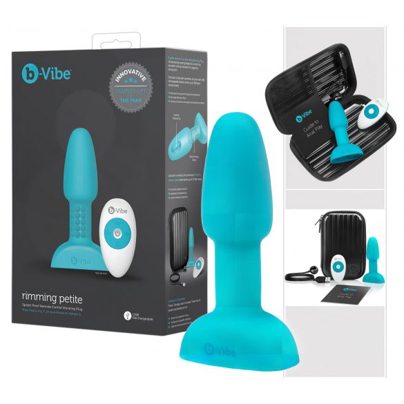 b-Vibe Rimming - roterende anale vibrator met kralen (turkoois)