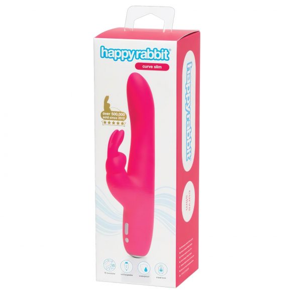 Happyrabbit Curve Slim - waterdichte roze vibrator met clitstimulator