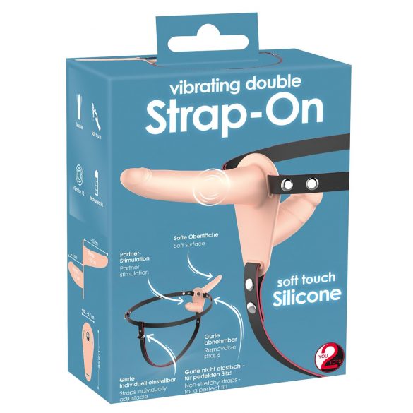 You2Toys - Oplaadbare dubbele strap-on vibrator (huidkleur)