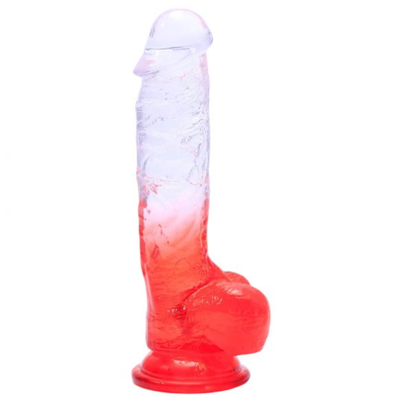 Sunfo - Zuignap dildo met balzak - 21 cm (transparant-rood)