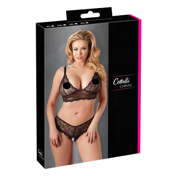 Cottelli Plus Size - verfijnd kanten bh-set (zwart) - XXL