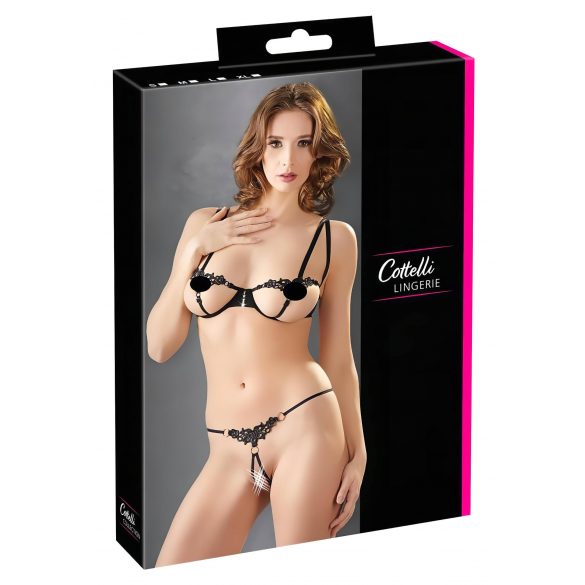 Cottelli - Glanzend geborduurd bh-set (zwart)