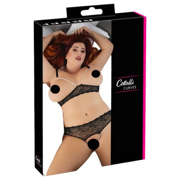 Cottelli Plus Size - Parel Bh-set (zwart) - 2XL