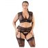 Cottelli Plus Size - Glinsterende kanten lingerie set (zwart)