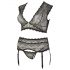 Cottelli Plus Size - Glinsterende kanten lingerie set (zwart)