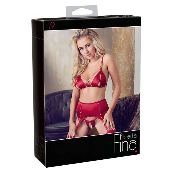 Abierta Fina - Glanzend kettinglingerie set (rood)