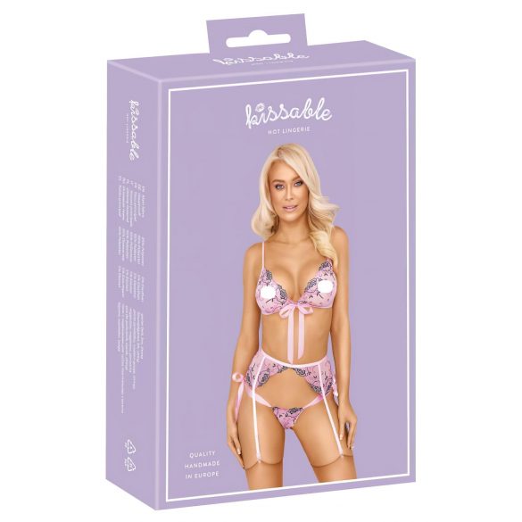 Kusbaar - roze geborduurde lingerie set (roze)