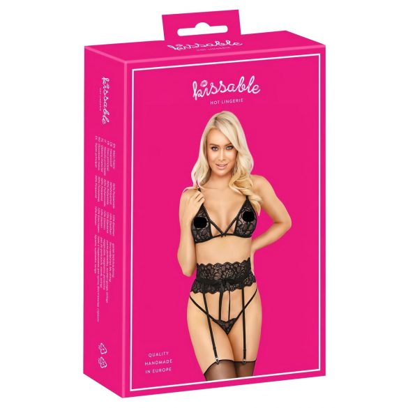 Kissable - Verleidelijke zwarte bh-set met tailleband