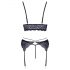 Cottelli - 3-delige kanten lingerie set (zwart-paars) - L