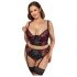 Cottelli Plus Size - Bh-set met jarretels (zwart-rood)