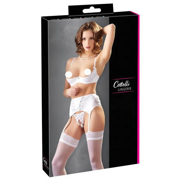 Cottelli - Veterset met kanten bustier (wit) - 85B/L