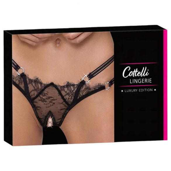 Cottelli - luxe open string met ringen (zwart)