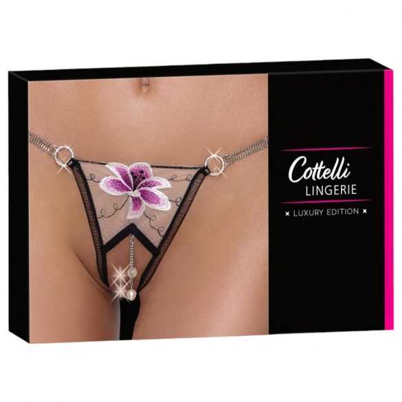 Cottelli - luxe, geborduurde lelie-string (zwart-wit) - M/L