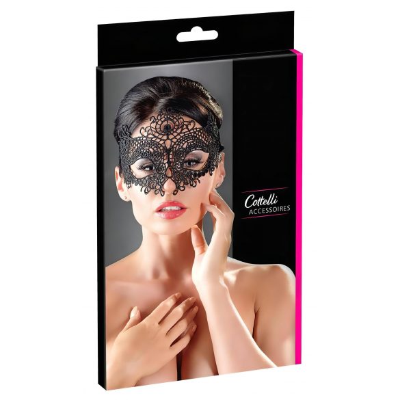 Cottelli - Geborduurd masker met kant-effect (zwart)