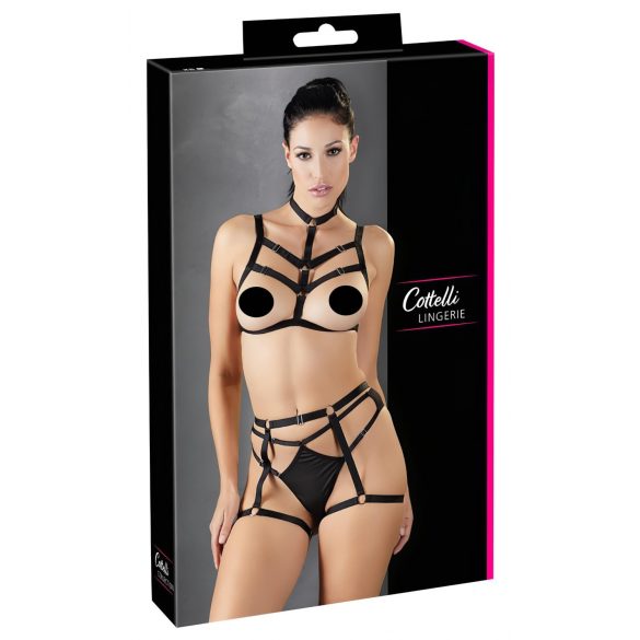 Cottelli - decoratieve harnaslingerie set - zwart (S-L)