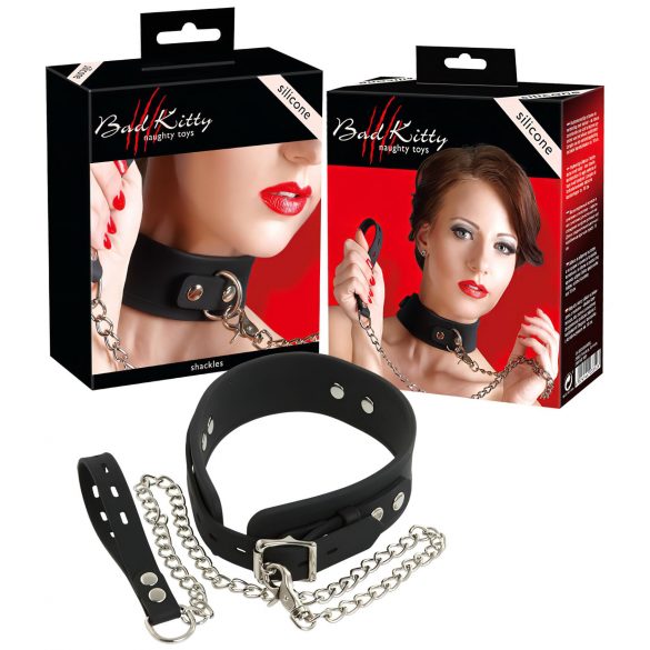 Bad Kitty - siliconen halsband met lijn (zwart)