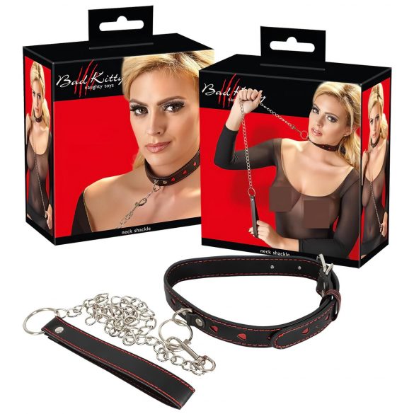 Bad Kitty - hart kraag met metalen ketting (zwart-rood)