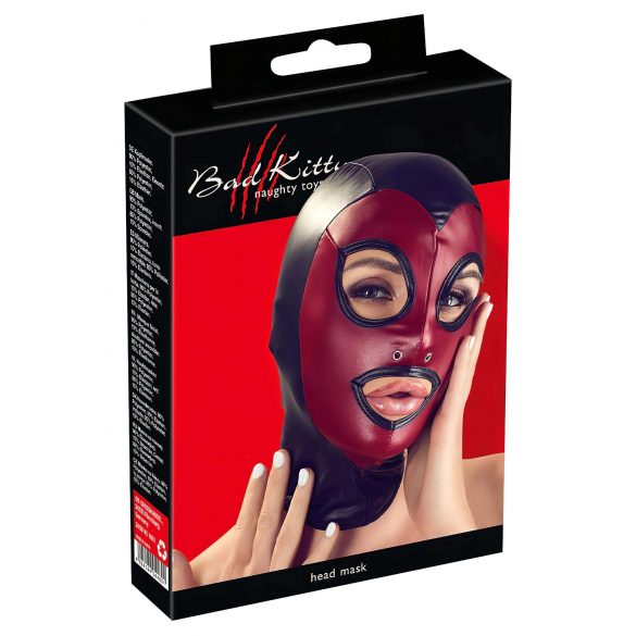 Bad Kitty - Glanzend zuigmasker - zwart-rood (S-L)