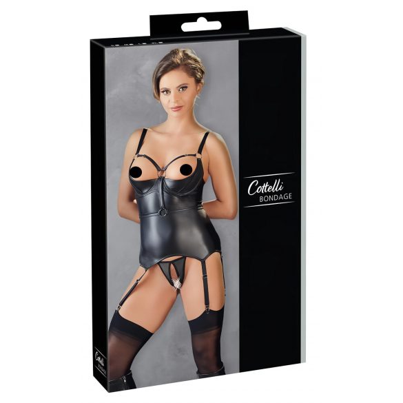 Cottelli Bondage - Glanzend liftend top met armboeien (zwart) - M