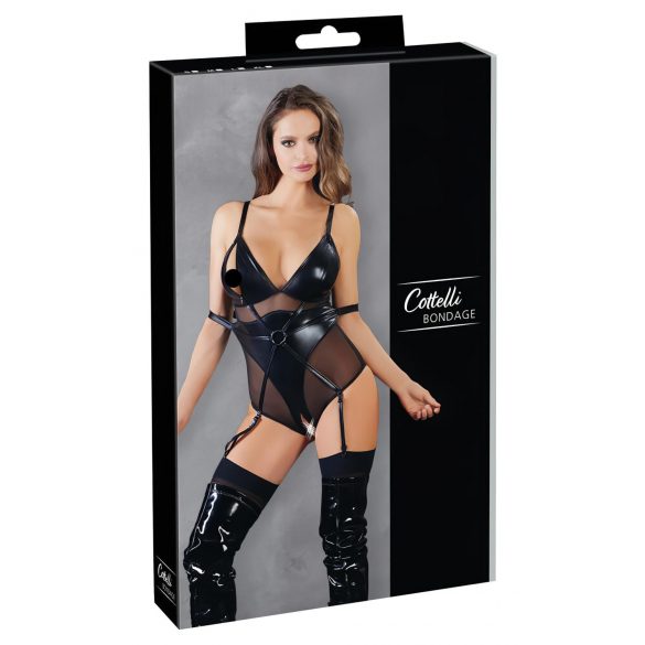 Cottelli Bondage - glanzend lijfje met boeien (zwart) - XL