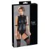 Cottelli Bondage - mouwloze glanzende body met handboeien (zwart) - XL