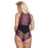 Cottelli Plus Size - Bloemenbody (zwart-paars)