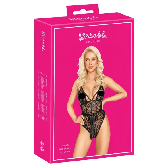 Kusbare kanten bodysuit (zwart) - L/XL