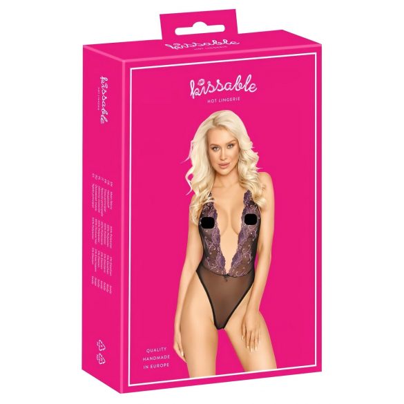 Kissable - zwarte body met roze borduursel