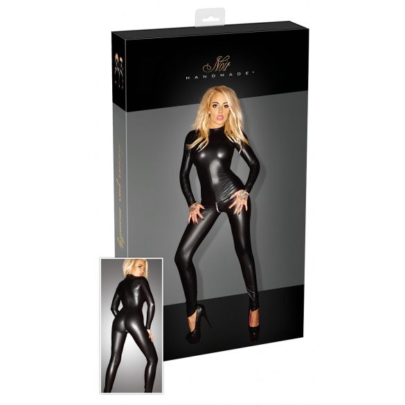 Noir - Glanzend lange mouwen catsuit (zwart) - M