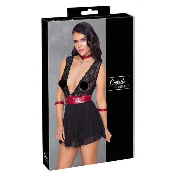 Cottelli Bondage - Halternek Lingerie Jurkje van Kant (Zwart) - XL