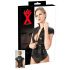 LATEX - Zwart kort mouw top met rits voor dames - M