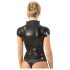 LATEX - Zwart kort mouw top met rits voor dames - M