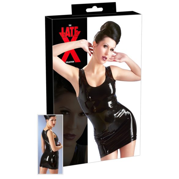 Latex mouwloze minijurk (zwart) - XL