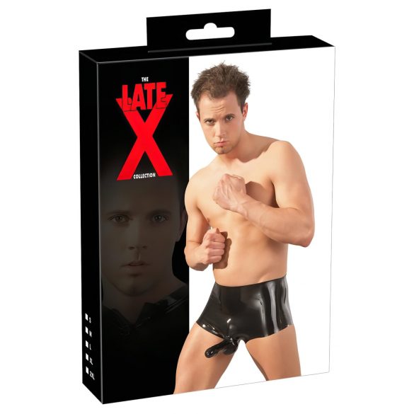 Latex boxershort met penismouw (zwart) - L/XL